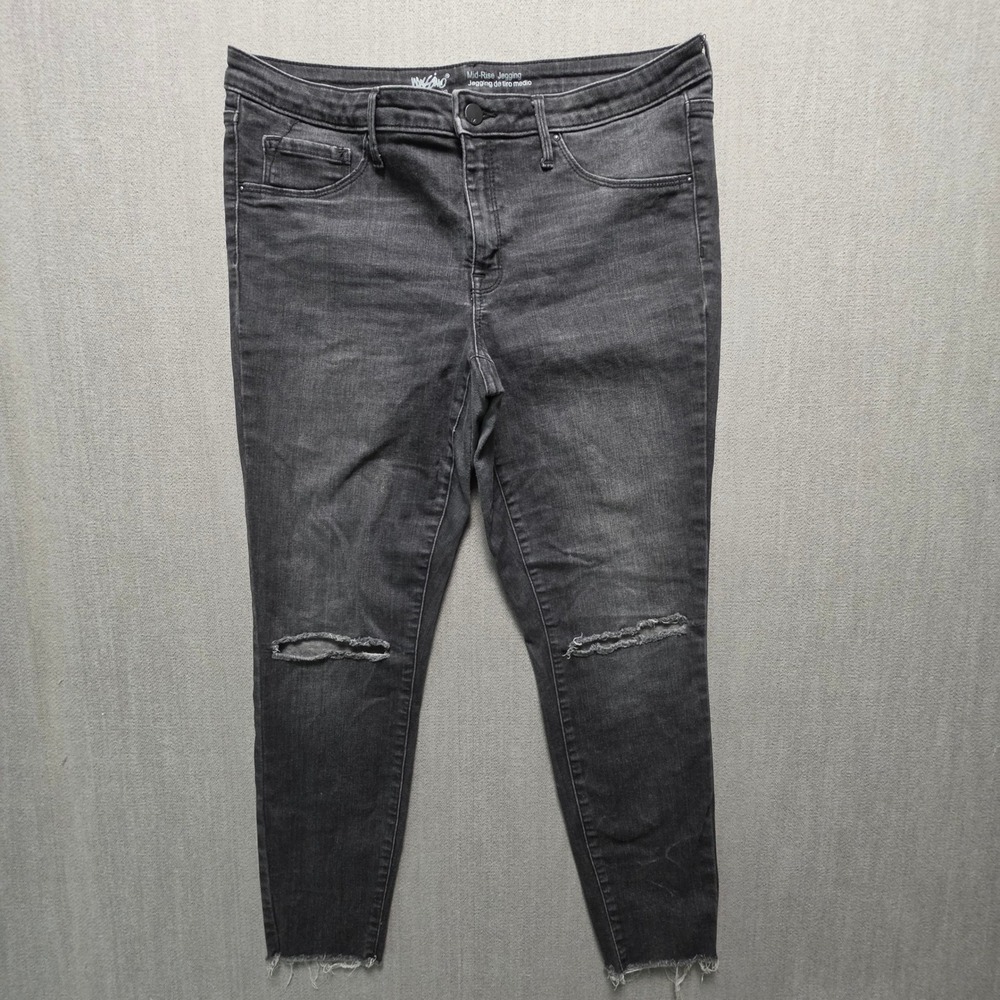 Mossimo Mid-Rise Jegging Women 12 Black Distressed Raw Hem Stretch Jeans